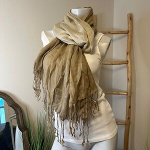 Grace Adele Fringe Scarf Gold Tan Cream